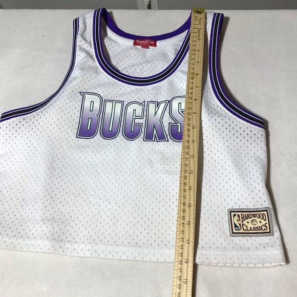 Mitchell and Ness women L white mesh crop Milwaukee Bucks athletic jersey top - Picture 7 of 9
